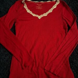 Sonoma Women's Red Long Sleeve Top with Lace Detail
